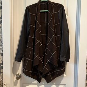 Brown/Black plaid mixed media, open front cardigan topper by Lisa Rinna, Sz L.
